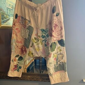 Floral Patchwork Wide Leg Pants - Pink Floral
